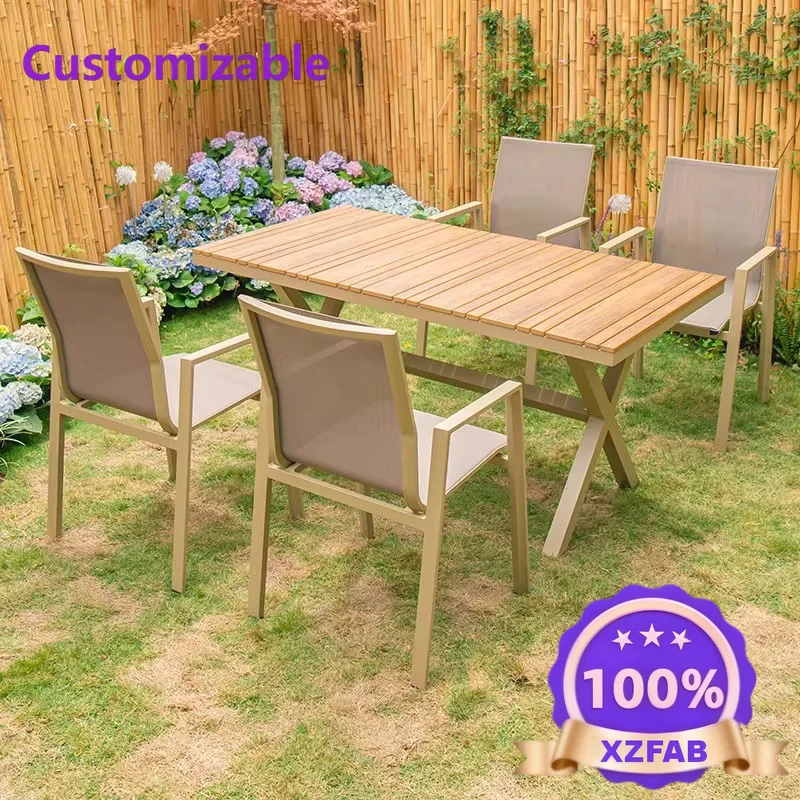 Factory Direct 2026 Outdoor courtyard tables and chairs plastic wood outdoor open-air garden balcony leisure terrace combination