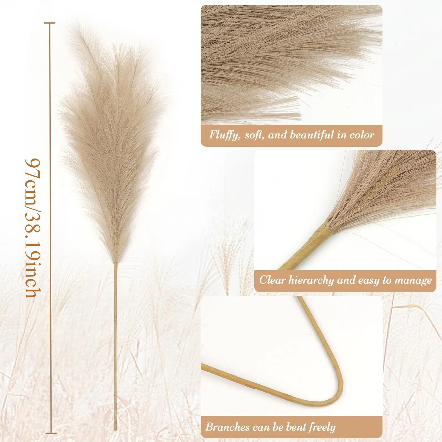 Artificial Fluffy Tall Faux Pampas Grass Flower Fake Flower for Arrangement Floor Vase Filler Wedding Boho Home Room Decoration view 3