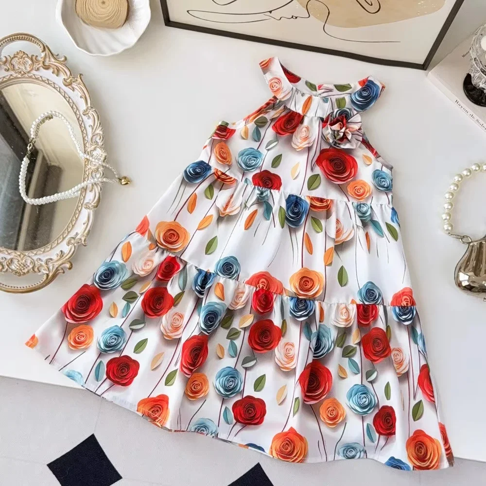 Summer New Color Princess Dress Flower Print Casual Children's Clothing Korean Version Sleeveless Kids Dresses for Girls Clothes