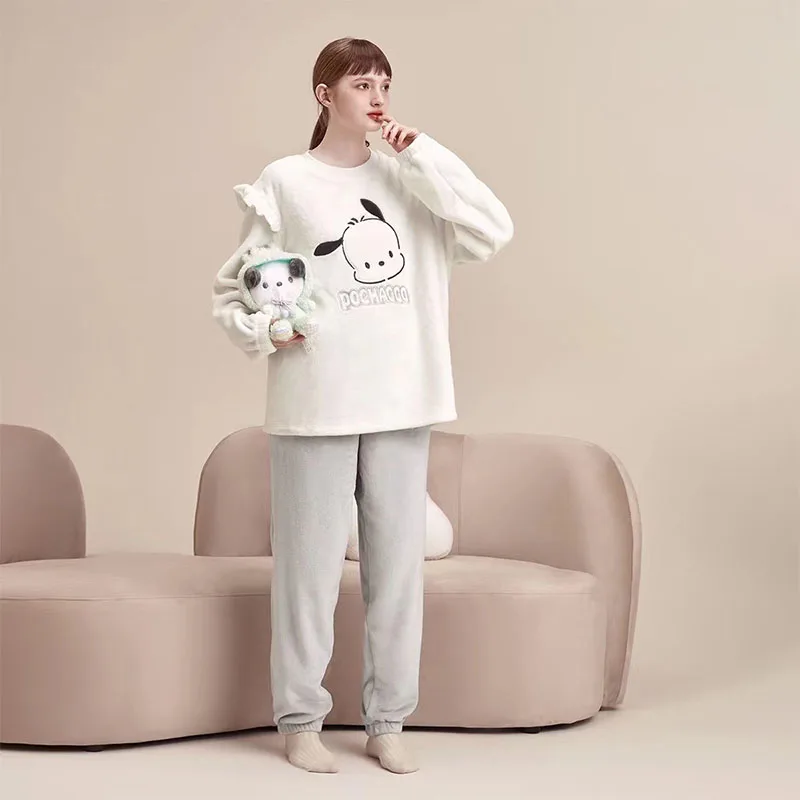 

Новинка Kawaii Sanrio почтовый плюшевый женский костюм с длинным рукавом с круглым вырезом милый утепленный подарок на день рождения для девушки