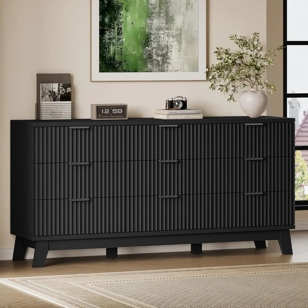 

63 Inch Nine Drawer Extra Wide Wooden Dresser with Smooth Metal Slides Stable Base for Bedroom Living Room Hallway Nursery