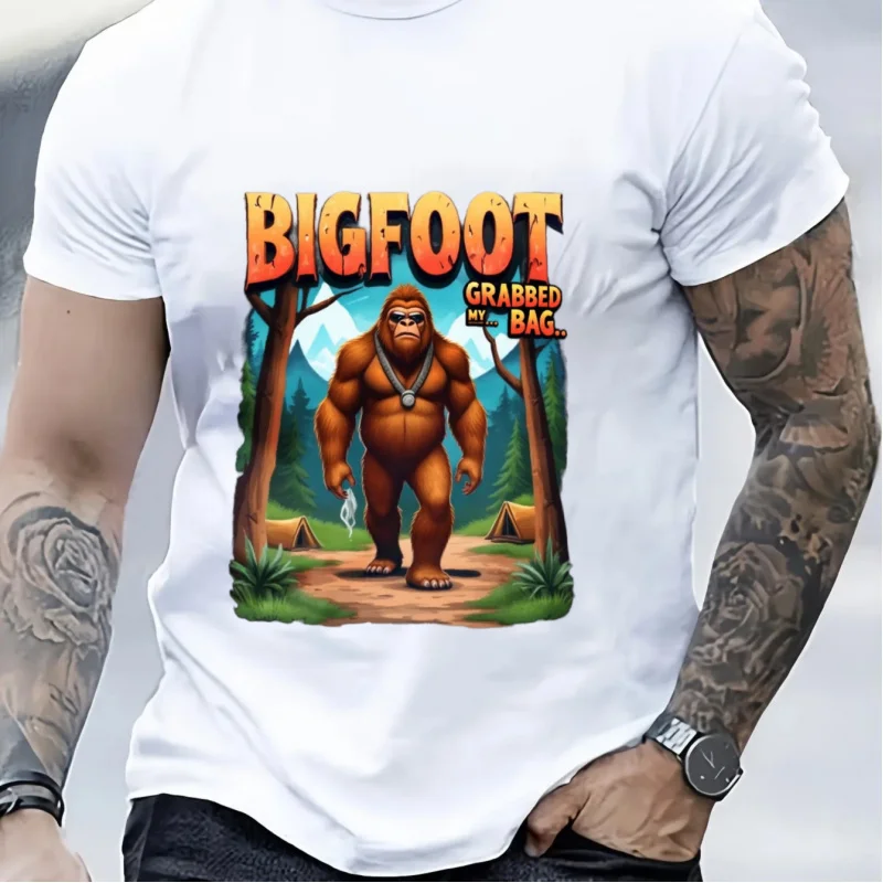 تي شيرت رجالي أسود Bigfoot Grabbed My Bag مطبوع بنمط ونص قطن عالي الجودة 180 جرام #3