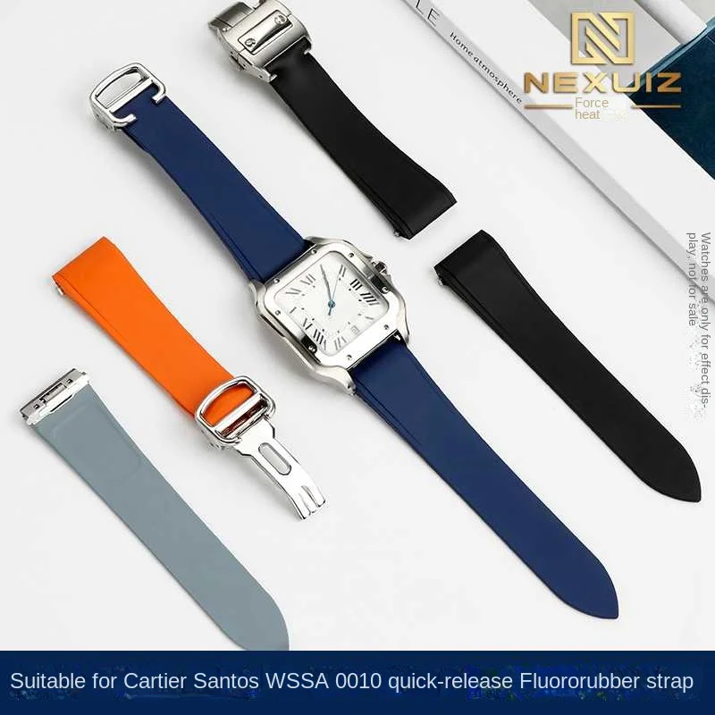 21mm Watch Strap for Cartier Santos Sandoz Santos 100 Series Fluorine Rubber Strap Men Metal Quick Release