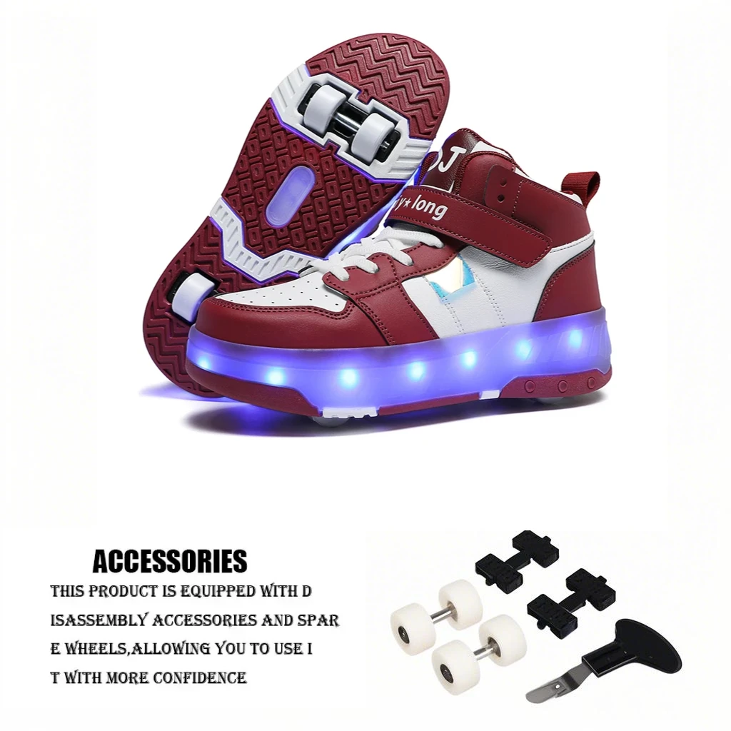 LED ローラースケートシューズ 4 輪取り外し可能なホイールシューズ男性と女性のハイトップ通気性スポーツシューズティーンエイジャースニーカー