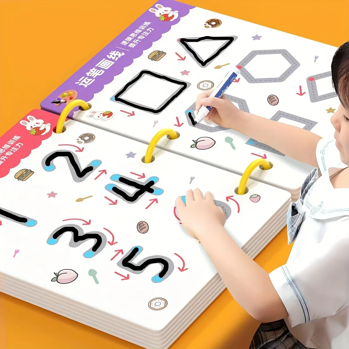 36-Page Reusable Kids Workbook with 2 Pens Eraser Erasable Stickers Drawing Writing Control Book New Year Christmas Gift