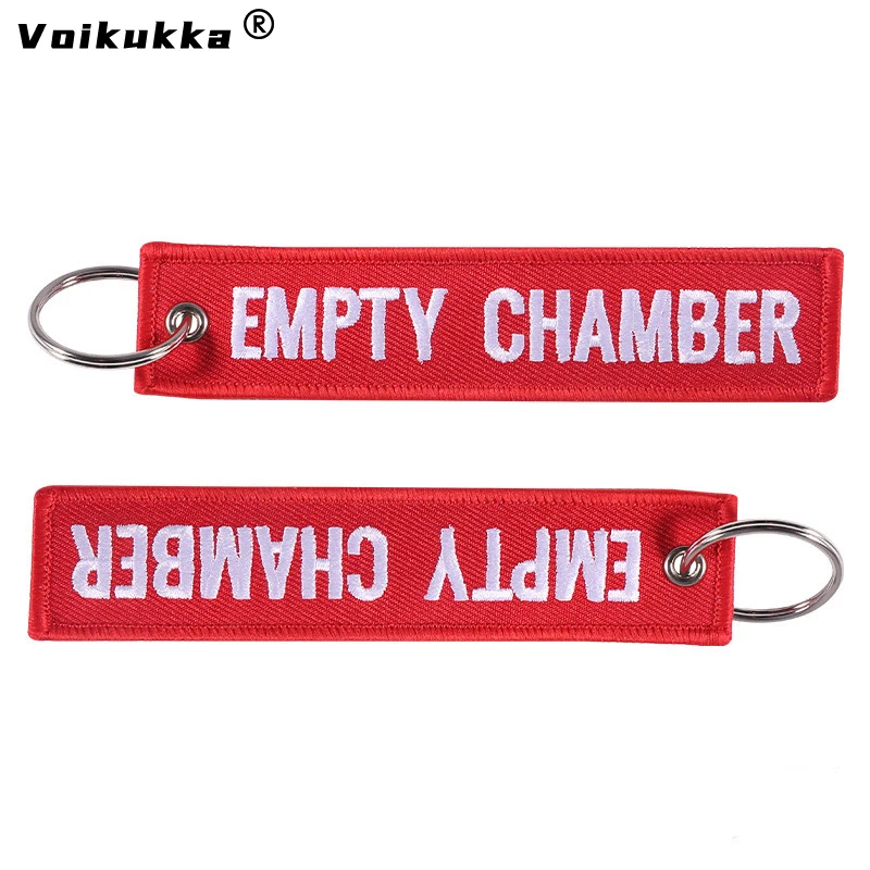 Voikukka Jewelry Text Embroidery EMPTY CHAMBER Red Pendant Tags Keychain Rectangle Key Chains Souvenir Wholesale