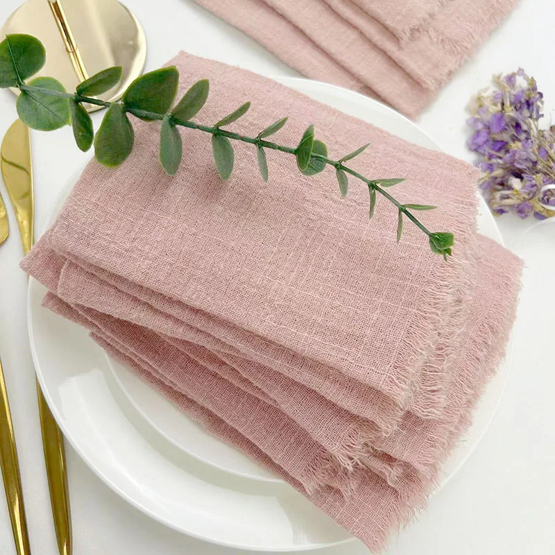 12pcs 40x40cm pink Gauze Napkins 100% Soft Cotton Fabric Serviette Table Set Kitchen Tea Towels For Wedding Baby shower Decorate