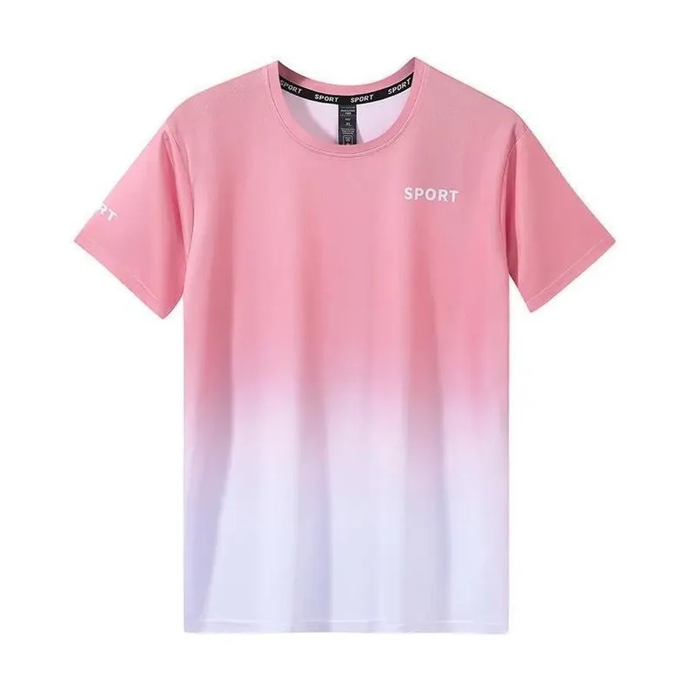 Loose Fit Men Ice Silk T-Shirt Short Sleeve Round Neck Quick Drying Top for Sports Training and Casual Outings