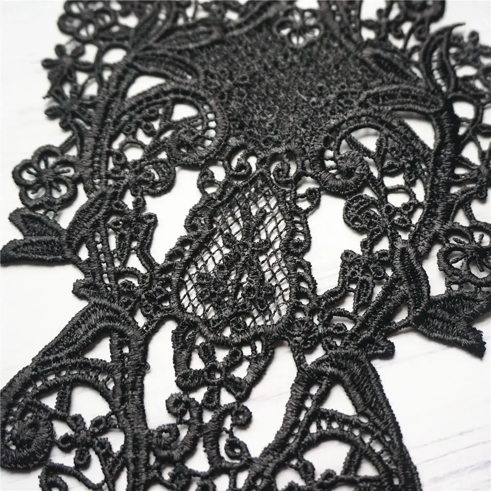 Black Embroidered Fabric Appliques Flora Gothic Baroque Gown Collar Sew On Patch For Wedding Decoration Dress DIY