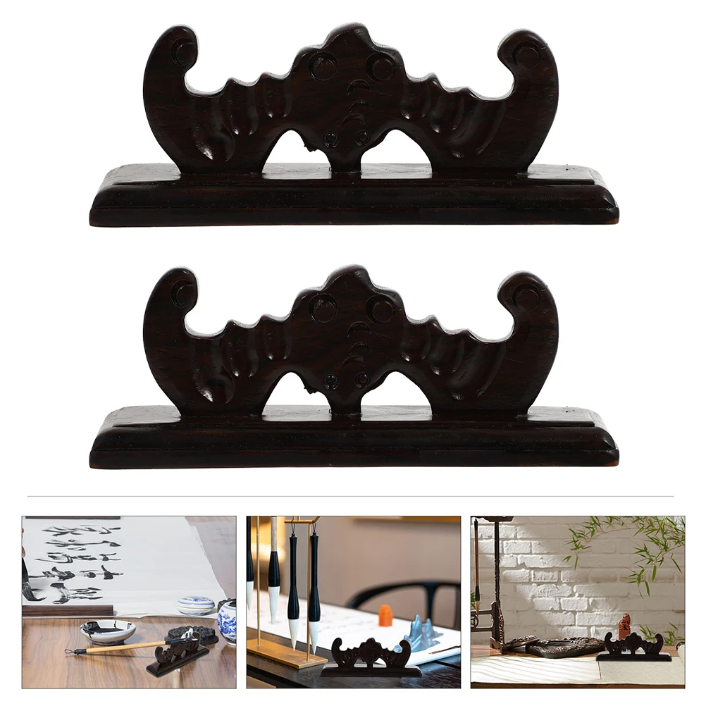 

2 Pcs Decorations Wooden Pen Holder Retro Calligraphy Brush Carving Craft Adornment