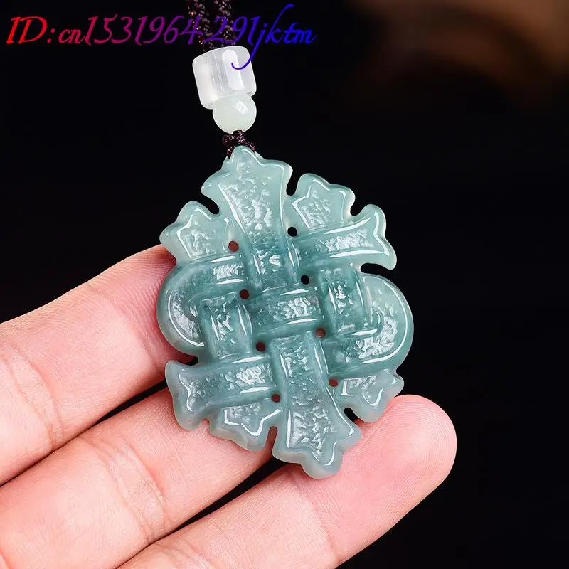 Natural Burmese Jadeite Chinese Knot Pendant Necklace Gemstone Talismans Real Jade Jewelry Charm Luxury Gifts for Women view 3
