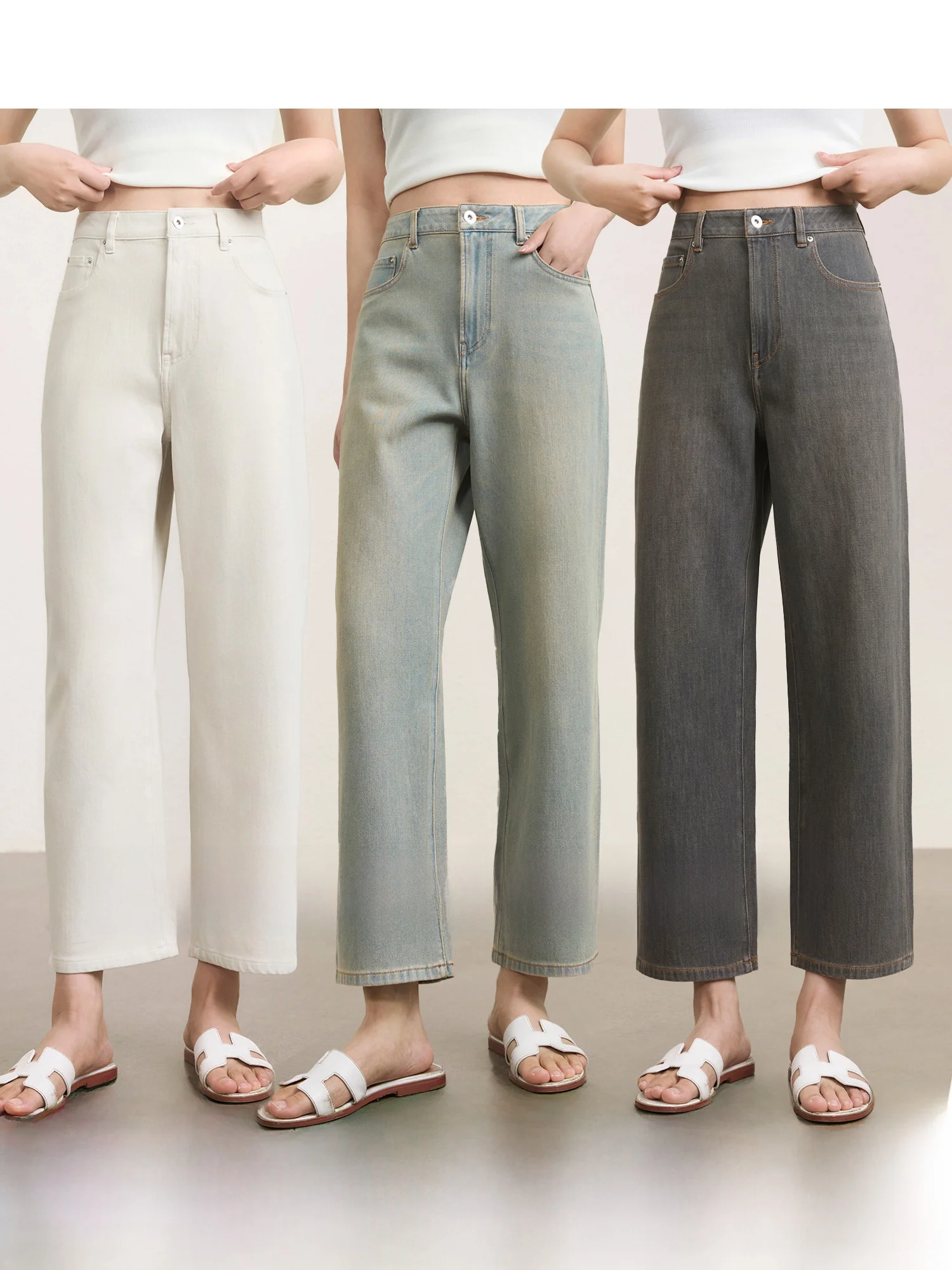 

Naguagu Monteha Винтажные джинсы из денима с высоким содержанием хлопка для женщин, повседневные, классического прямого кроя, для весеннего сезона