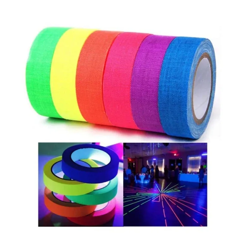 Conjunto de Fitas Neon de Seis Cores, Fita Fluorescente Arco-Íris para Luz Negra UV, Ideal para Festas e Eventos UV