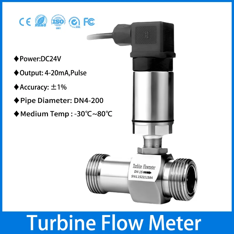 Flow Meter Turbin Pulsa Hirschmann DN4-DN50 Pipa Berulir Pengukur Aliran Cairan G1/2 Sensor Aliran Cairan Air Minyak