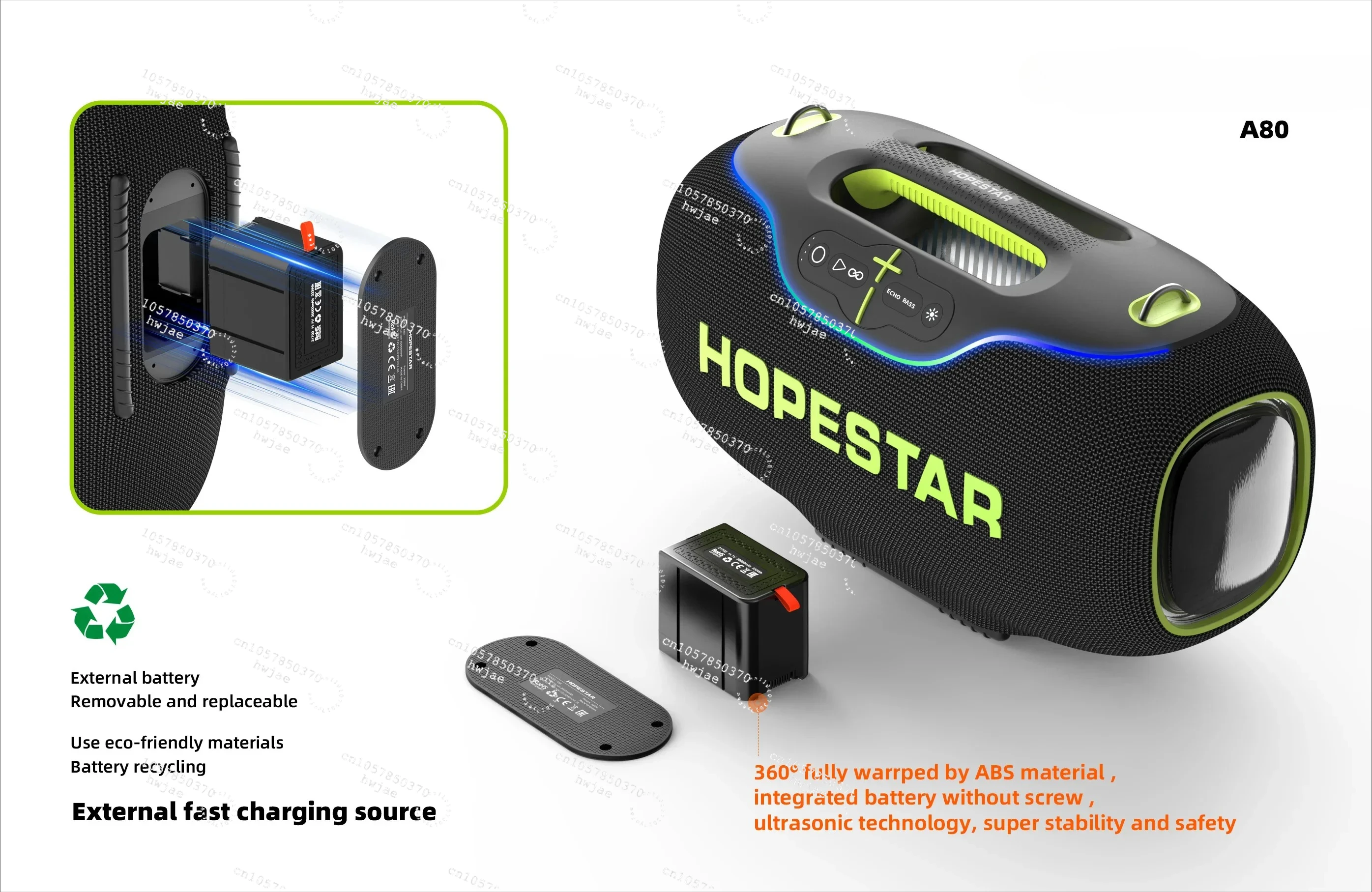 New Original HOPESTAR A80 350W Big Power Outdoor Waterproof Portable Blue Tooth Wireless Party Speaker Caixa De Som Boombox 3