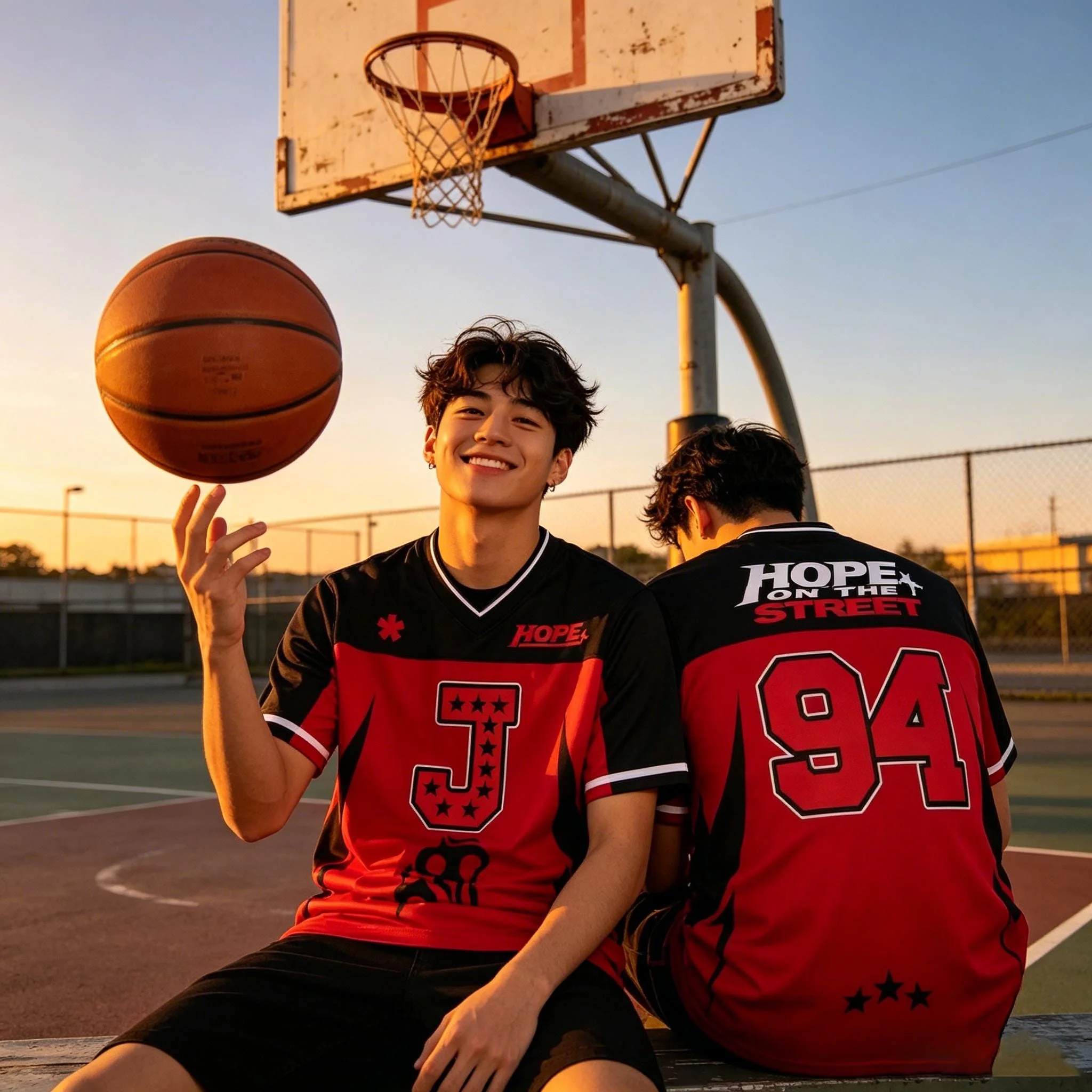 New HOPE on The Street Basketball T‑Shirt, Unisex Red‑Black Color Block  Fan Support Sports Short‑Sleeve Jersey Family Matching