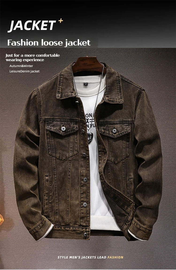 

2025 New European and American Men's Denim Jacket Autumn Trend Collar Jacket Versatile Fit Denim Jacket Trendy Denim Top