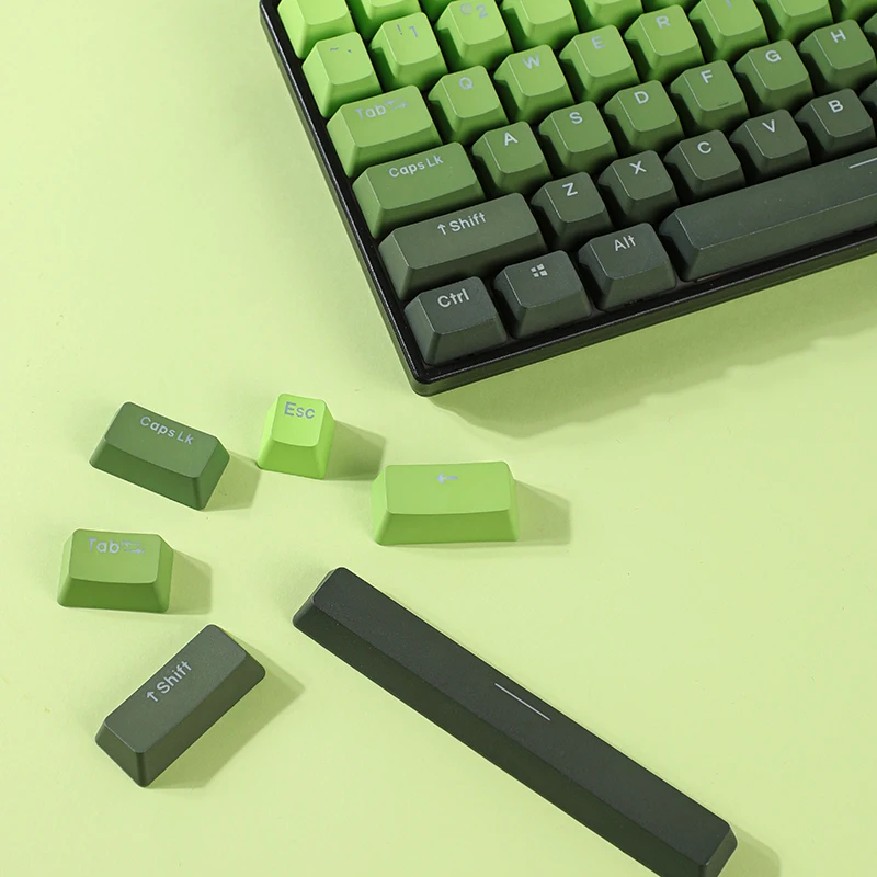 Capuchons de touches matcha dégradés pour claviers MX Switch, rétroéclairage vert, capuchon transparent, profil OEM, impression latérale et supérieure, PBT, GK61 67