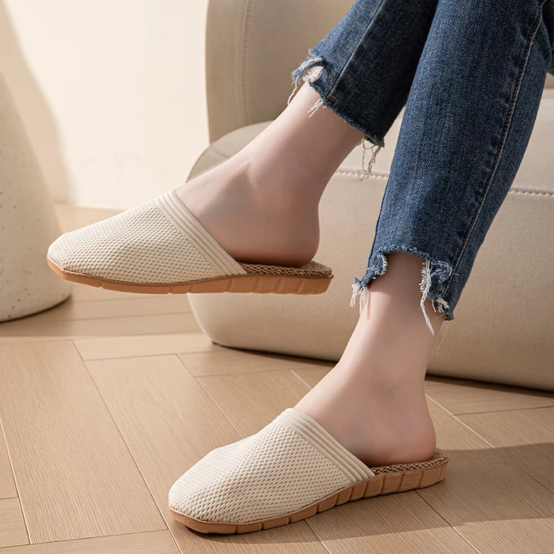 Mesh Casual Hausschuhe Damen Hause Weiche Designer frauen Sandalen Sommer 2025, Hanf Elegante Dias Mode Indoor Schuhe Große Größe – Detail 4