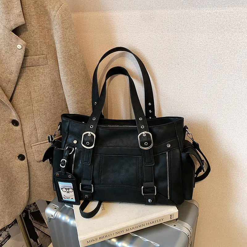 Fashionable Large-capacity Motorcycle Bag, Women's Lightweight Design Suitable for Various Occasions Single-shoulder Tote Bag.