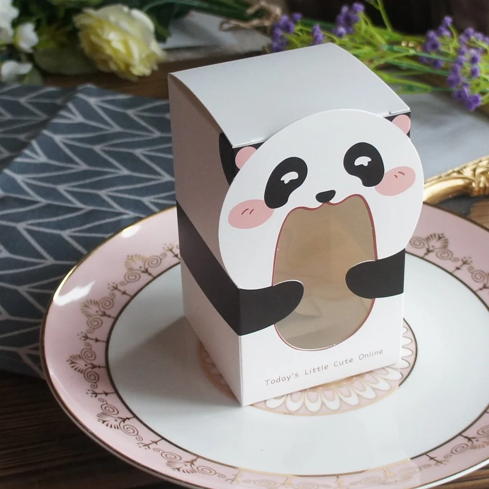 Caja de papel con diseño en forma de Panda, 10 piezas, para dulces, galletas, velas, Chocolate, cumpleaños, Baby Shower, embalaje de regalo