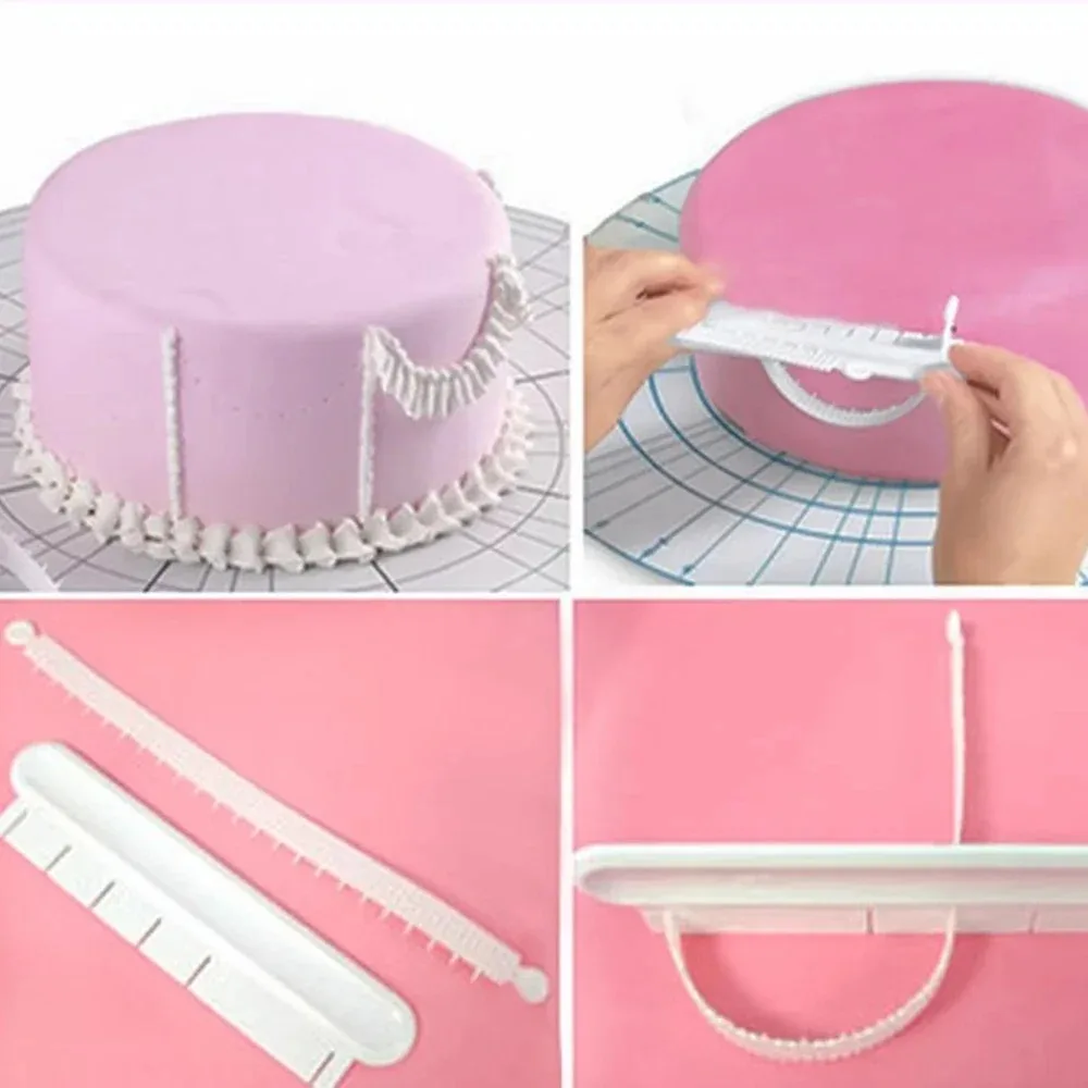 2Pcs Cake Ruffle Skirt Decorating Tools Curved Marker & Edge Presser For Baking Enthusiasts