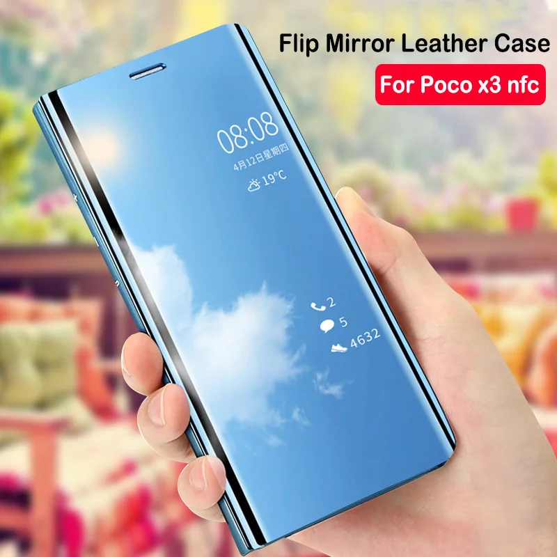 Smart Mirror Flip Case for Xiaomi Poco X3 Nfc Cover Case for Xiaomi Poco X3 Pocox3 X 3 3X Pro Xe Stand Magnetic Phone Book Case