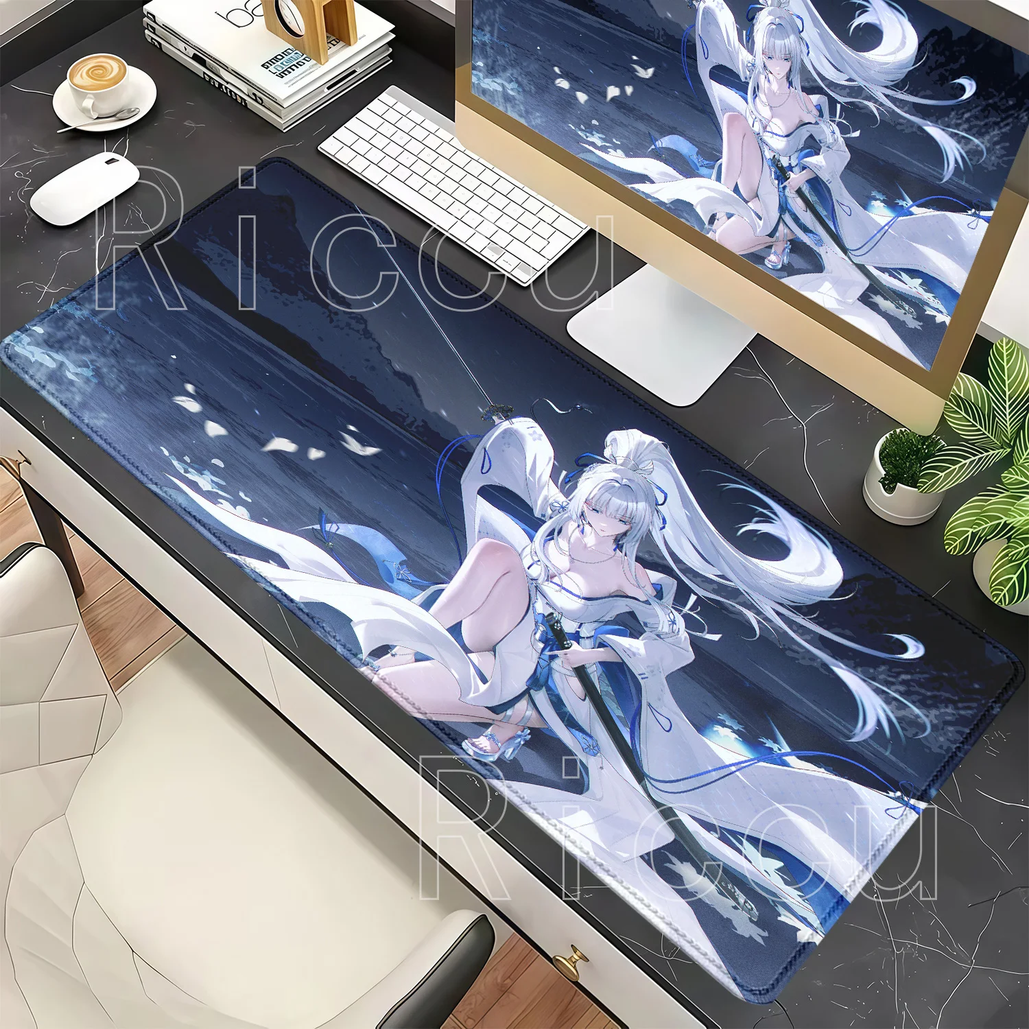 WuWa Hiyuki Mouse Mat Wuthering Waves Gaming Non-slip Base Mousepad Office Accessories Keyboard HD Printing Anime Girl Desk Mat