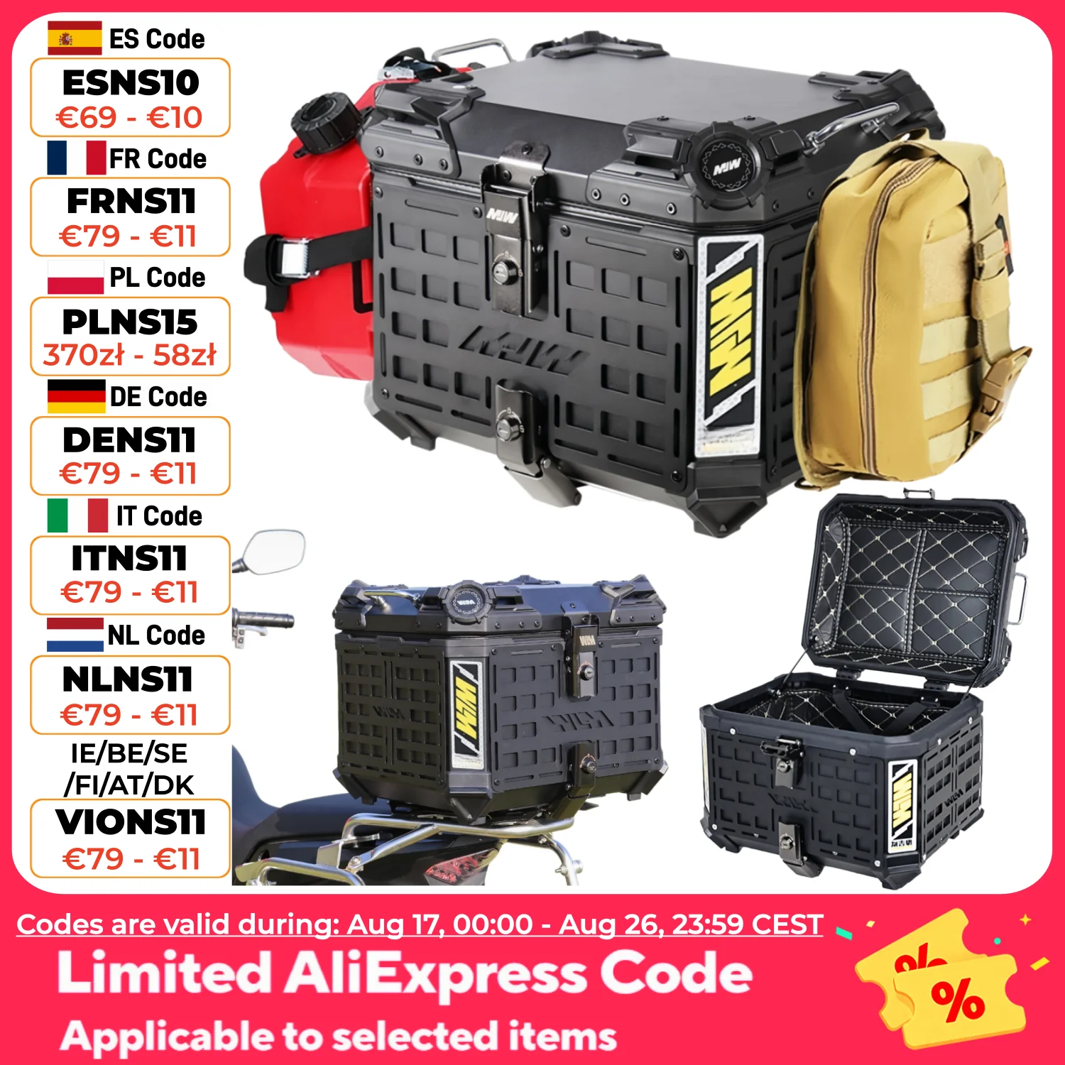 65L, 55L, 45L Verstärkte Motorrad-Topbox Wasserdichte Aluminium-Moto-Topcase Helmkoffer Schnellverschluss-Heckgepäckbox Werkzeugkasten