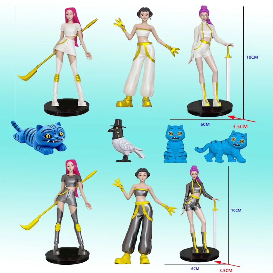 Anime kpop demon hunters figura de ação conjunto rumi mira zoey caixa cega tigre brinquedo telefone acessórios do carro ornamento para crianças presentes