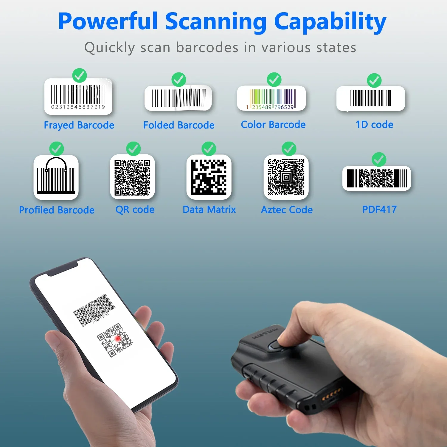 Netum E800 QR Code Reader Phone Back Clip 2D Wireless Bluetooth Barcode Scanner For Logistics Express