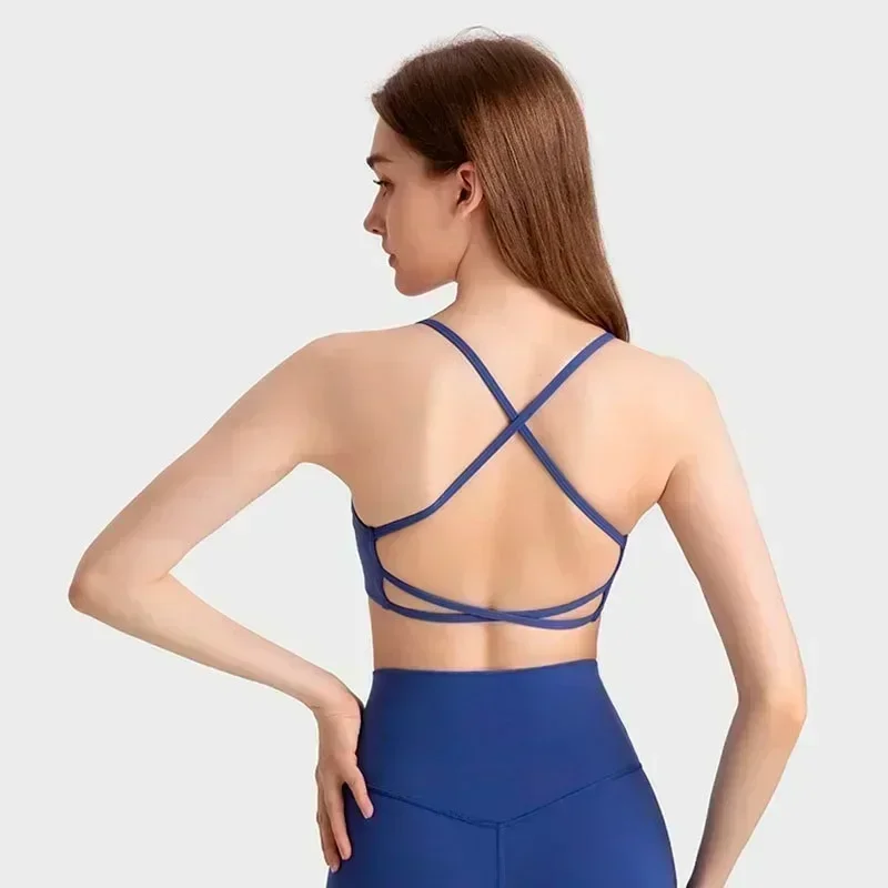 Limão feminino oco cruz de volta esportes yoga sutiã alto impacto treino bralette push up sexy roupa interior ginásio yoga colheita superior colete