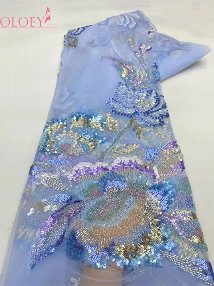 

Latest Hot Sale Fashion Africa Lace Fabric High Quality Handmade Embroidery Lace With Beads Sequins Party For Wedding Dress