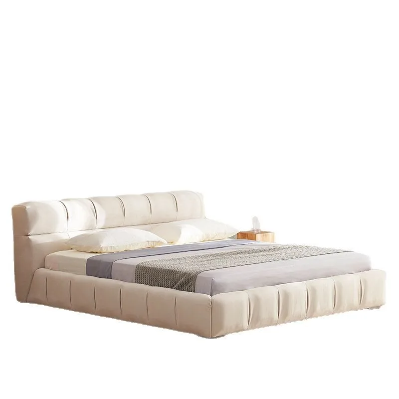 سرير ناعم من القماش المنتفخ بالرياح الكريمية، سرير فني خفيف فاخر، شقة كبيرة، غرفة نوم رئيسية إيطالية بسيطة بطول 1.8 متر، قماش غير لامع #5