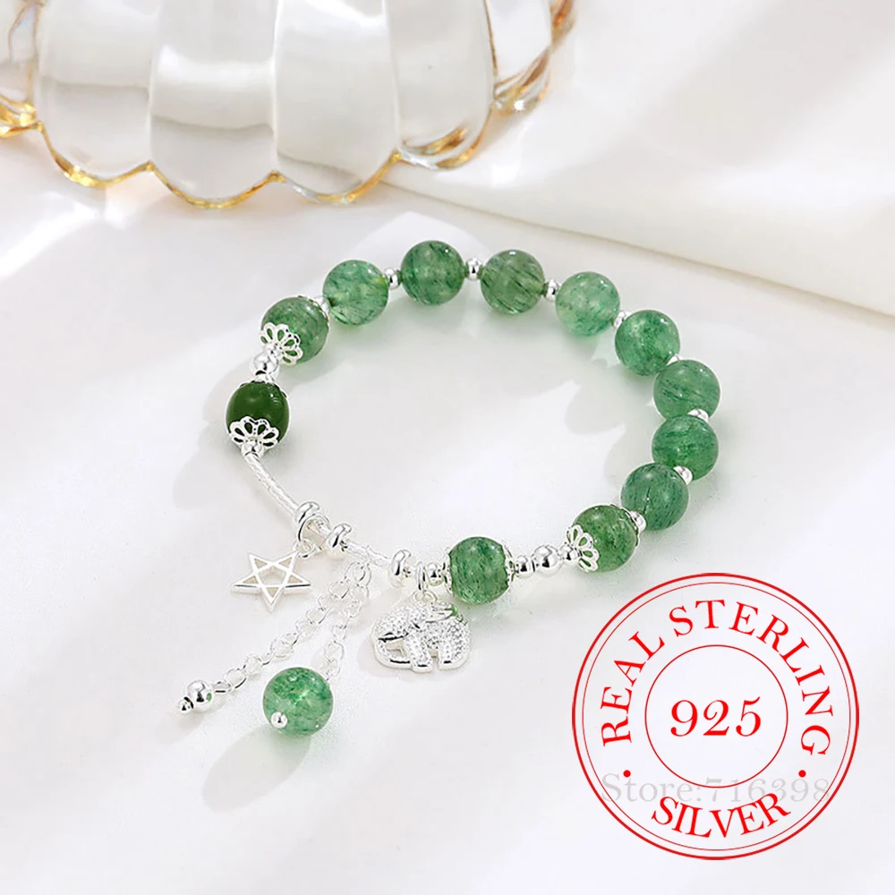

925 Sterling Silver Jewelry Natural Green Crystal Beads Charms Bracelets for Women Homme Wedding Party Jewelry Girls Friend Gift