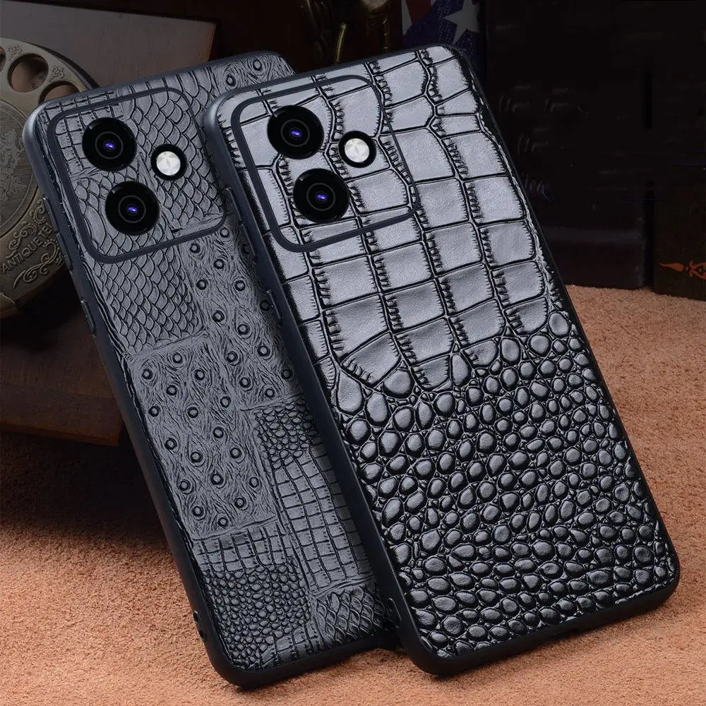 

Чехол из натуральной яловой кожи крокодила для Honor X60 GT, деловая задняя крышка