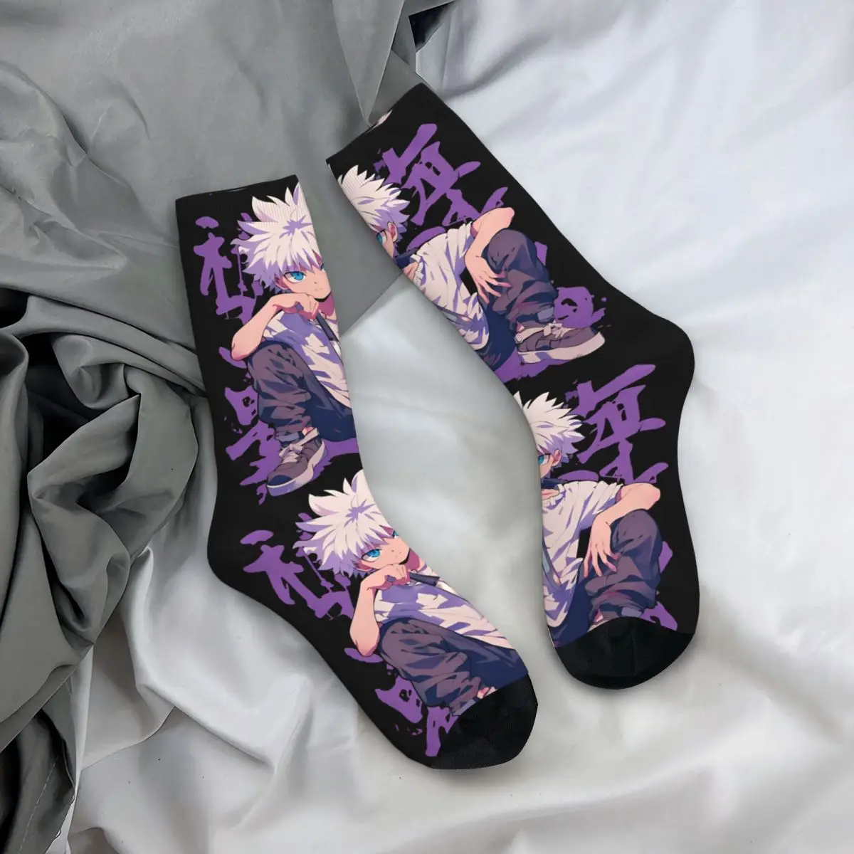 Autumn Winter Casual Men\'s Women\'s Anime Hunter X Hunter Killua Socks Sweat Absorbing Middle Tube Socks