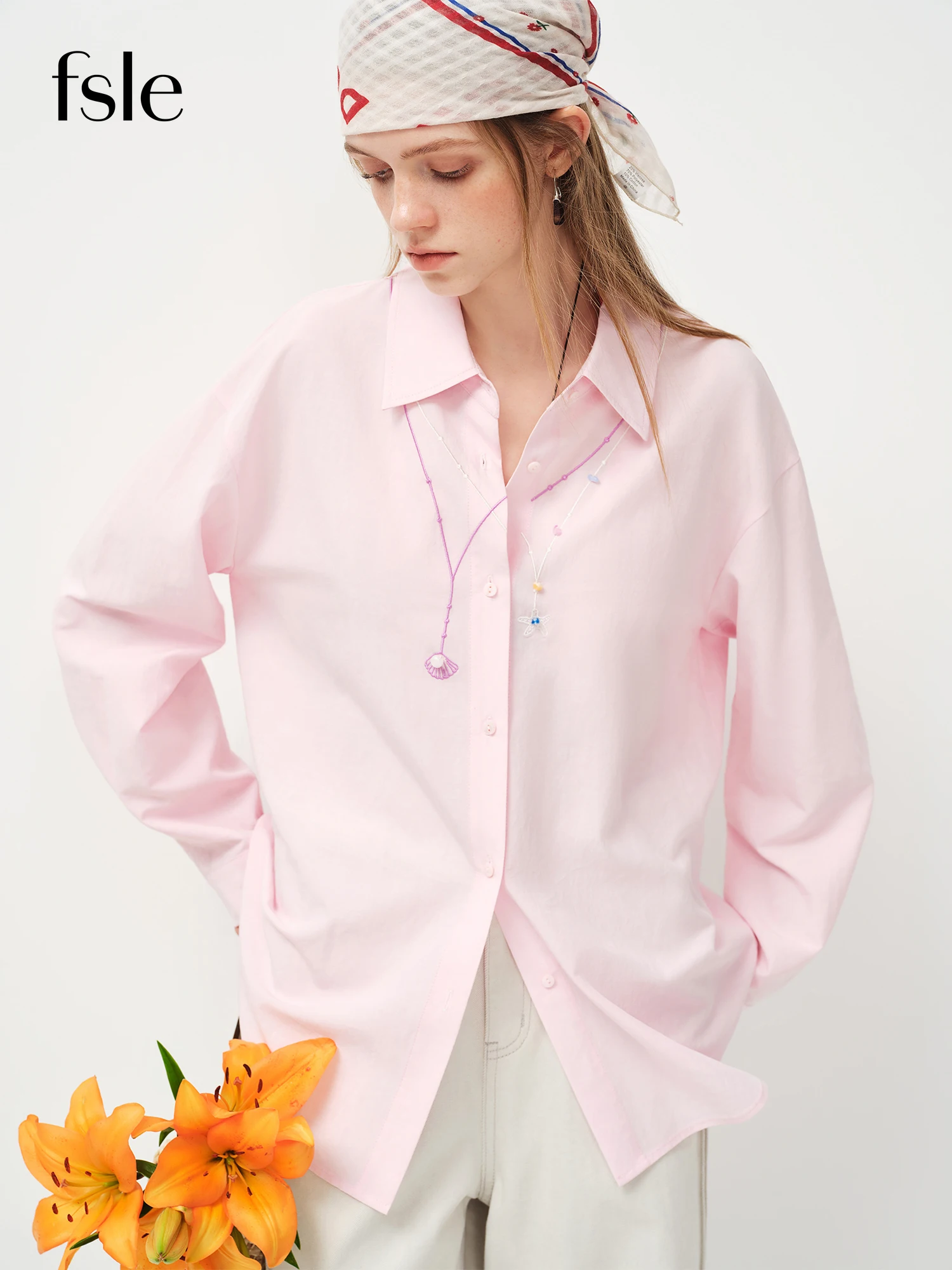

FSLE 2026 Spring Women's Embroidered Long Staple Cotton Shirt - Versatile Casual and Office Wear Blouse with Elegant Design​