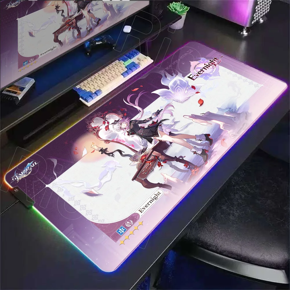 

RGB Mouse Pad Laptop Gaming Accessories DeskMat Anime Evernight Cipher Cyrene Mousepad PC Honkai Star Rail Keyboard Pad Mice Mat