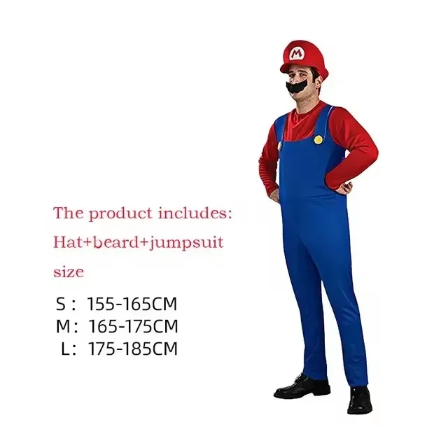 Anime Super Luigi Brothers Cosplay Volwassen Mannen en Vrouwen Jongens Meisjes Jumpsuit Baard Hoed Set Halloween Kostuum Rekwisieten