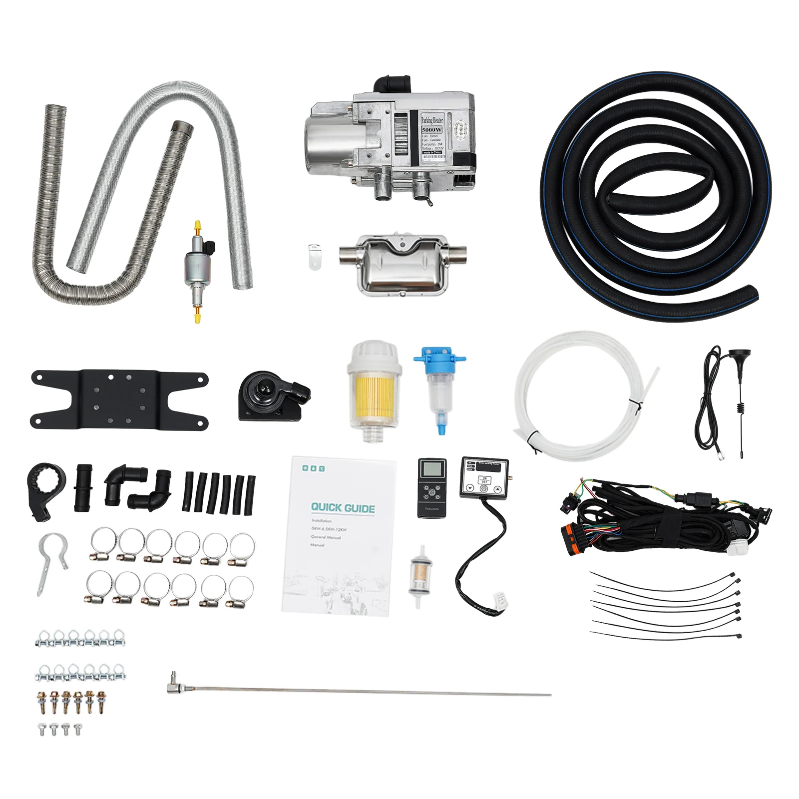 Diesel Water Heater 12V 5KW Diesel Parking Water Heater Complete Kit for Trailers Trucks Remote Control and LCD Switch