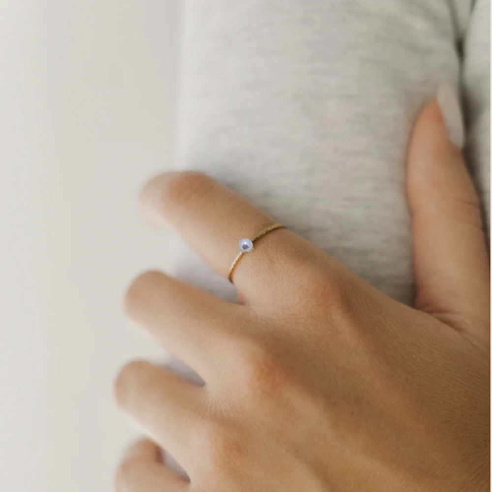 

Rings 14K Gold Filled Handmade Gray Pearl Sparkle Stacking Ring Minimalist Layering Jewelry for Women Party Birthday Daily Gifts
