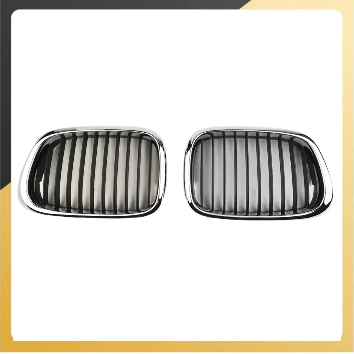 For BMW 5 Series E39 1998-2003 Sedan520d/520i/523i/525d/525i/525td/528i/540i/540ip/M5 2pcs Front Chrome Black Grille Grill