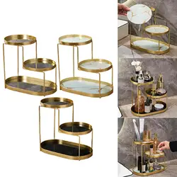 Multifunction Bathroom Cosmetic Tray Vanity Organizer 3-Tier Shelf Lipstick Skin Care Dressing Tray Tidy for Decor Countertop