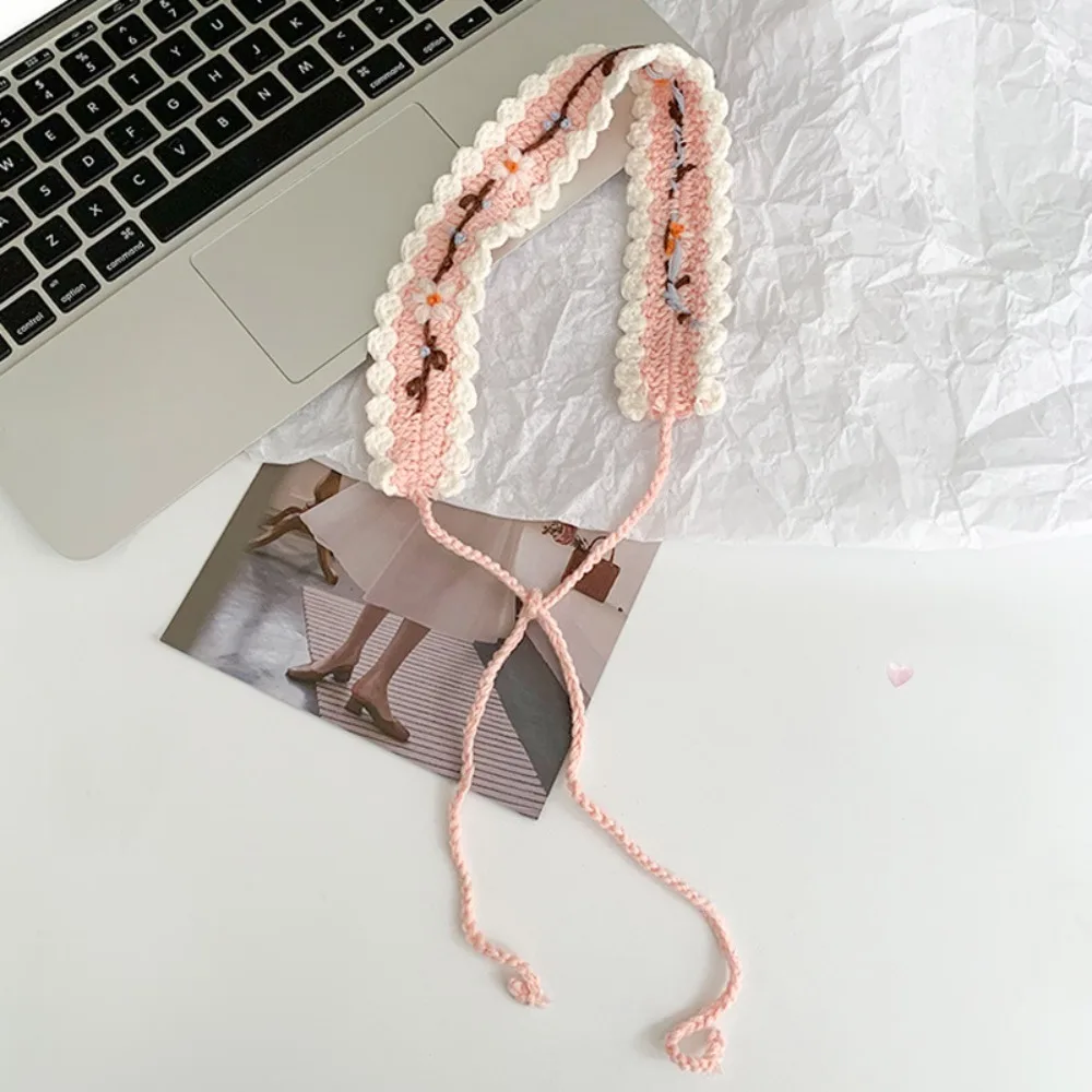 

Embroidered Knitted Flower Headband Soft Sweet Crochet Hair Band Woolen Yarn Thin Pastoral Style Hair Band