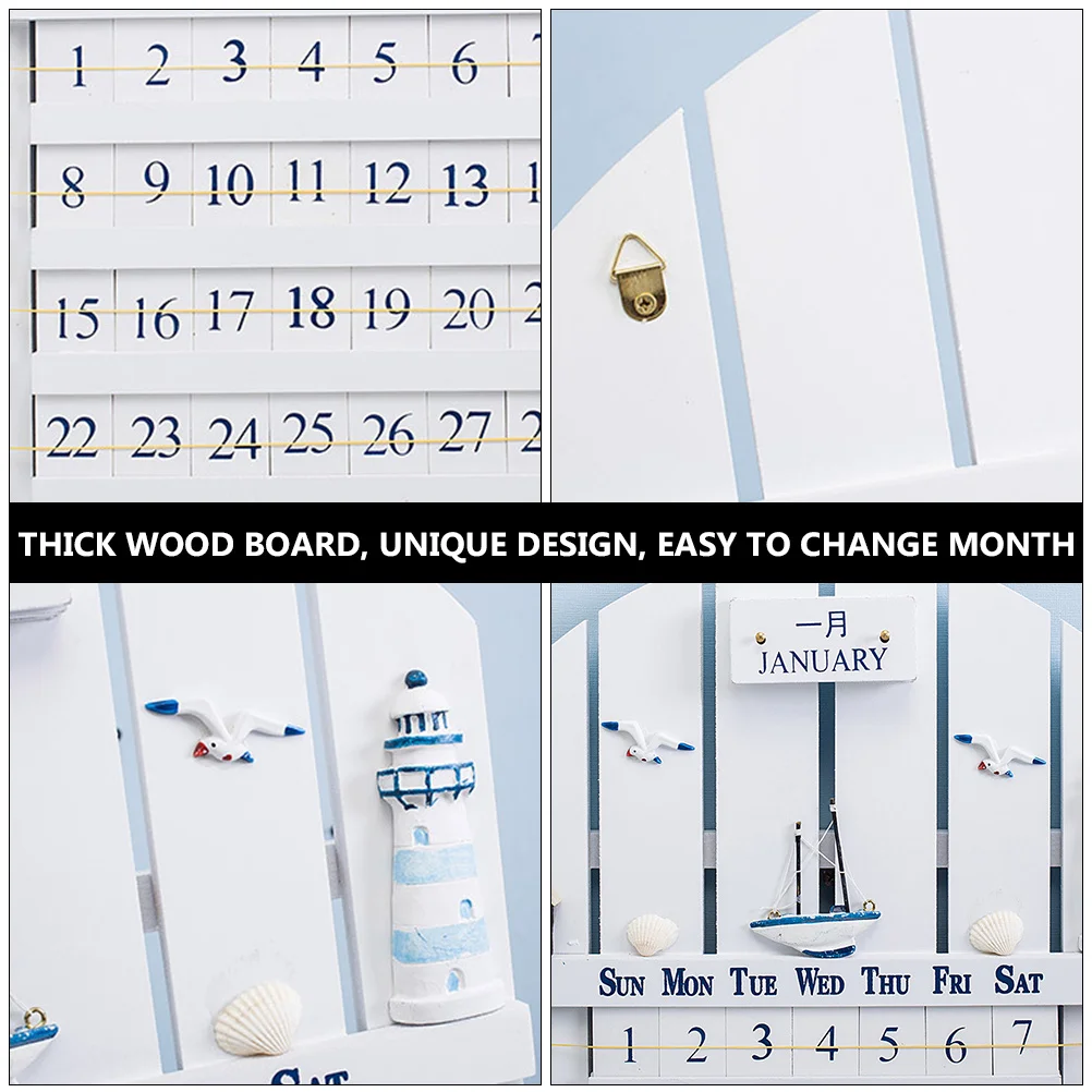 

1Pcs Wooden Perpetual Calendar Mediterranean Style Wall Calendar Home Decor Date Reminder Household Adornment Date Reminder