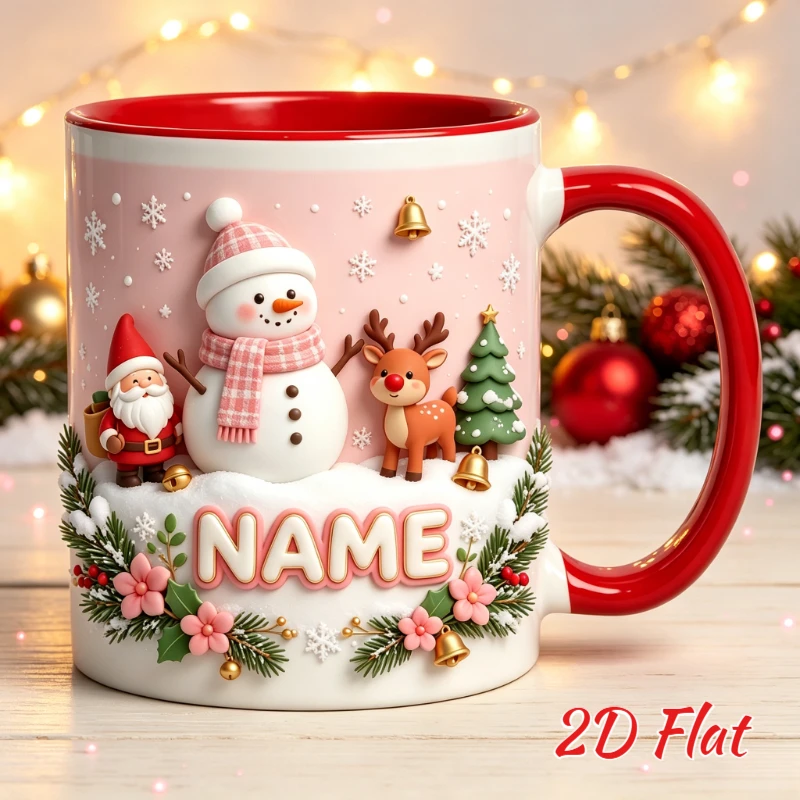 Personalized Christmas Mug 2D Printed Custom Name Santa Snowman Tree Reindeer Design Gift