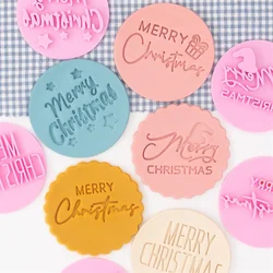 Merry Christmas with Star Cookie Embosser Mold Fondant Stamp Cake Decorating Tool Icing Cupcakes Stencil for Xmas Happy New Year