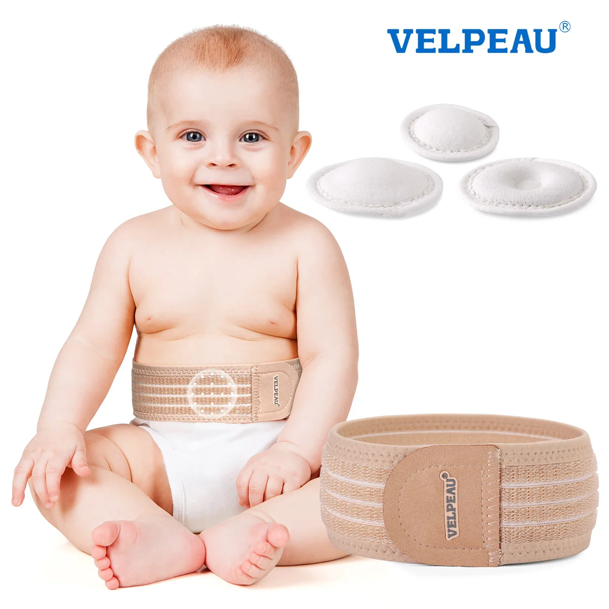 

Velpeau Umbilical Hernia Belt Baby Newborn Belly Button Navel Band Abdominal Binder Support for Infant with 3 Compression Pads