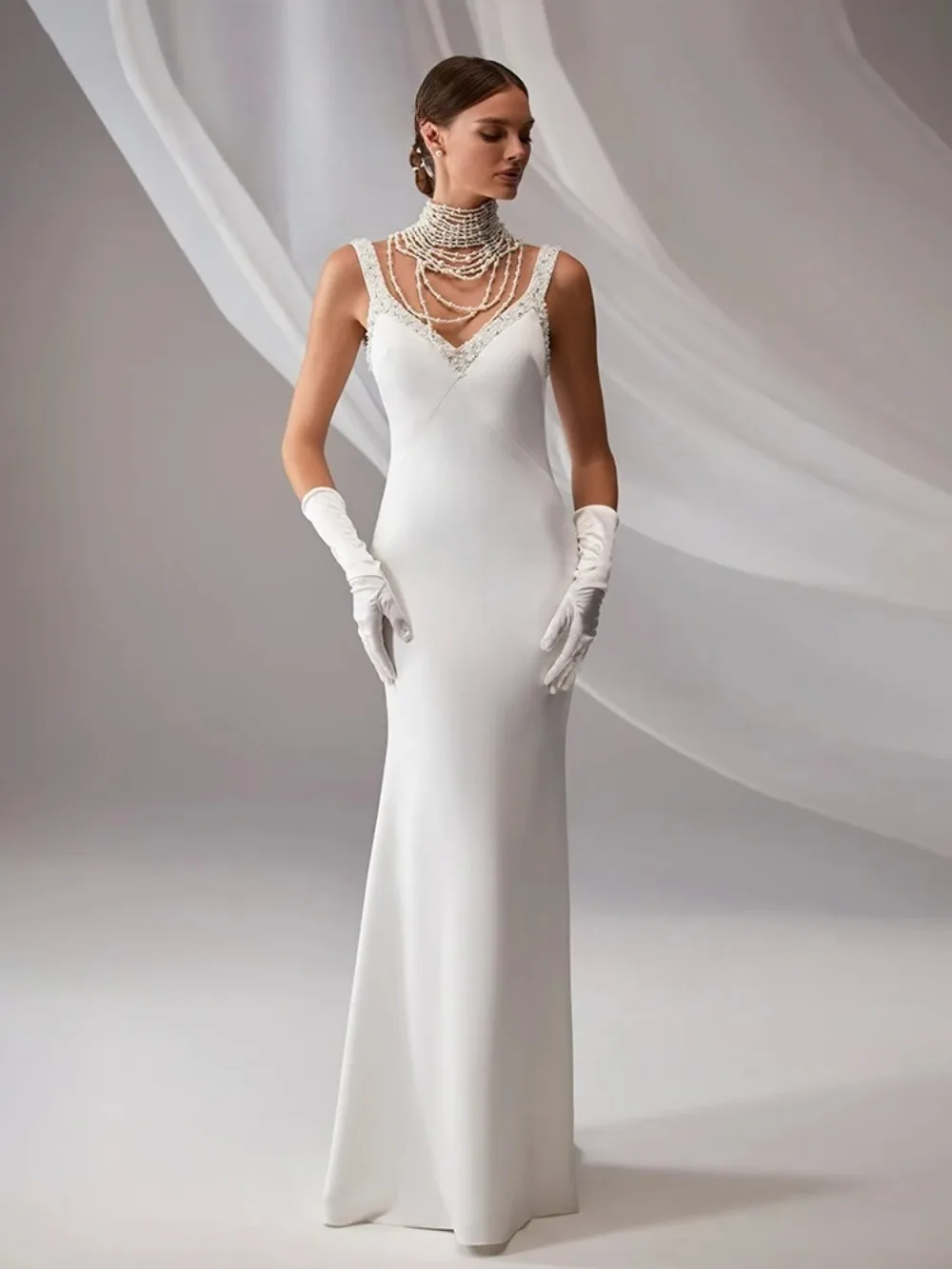 Customized Luxury Satin Backless Sleeveless V-neck Mermaid Wedding Dresses for 2026 New Elegant Slim Fit Camisole Bridal Gown